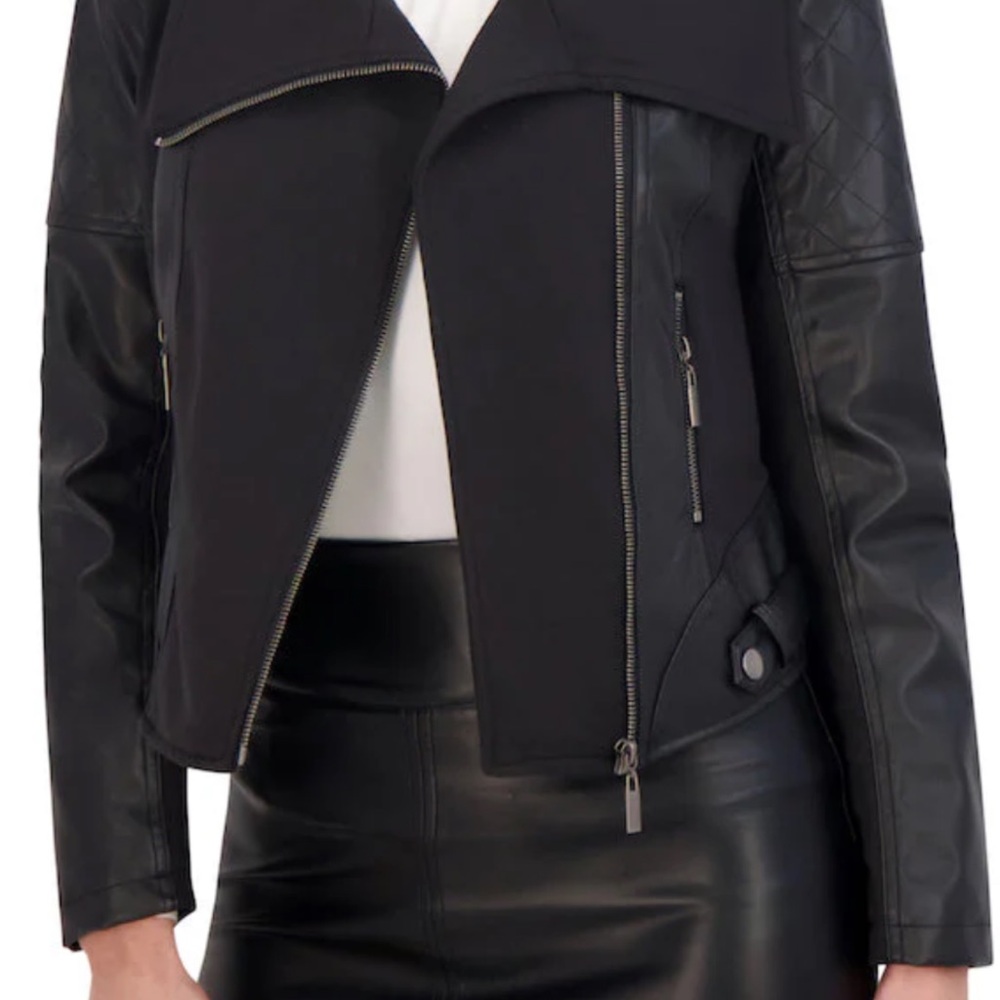 Black Asymmetrical Leather Jacket with Structured Shoulders